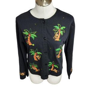 Michael‎ Simon Light Cardigan Women's Medium Beaded Palm Trees Monkeys
